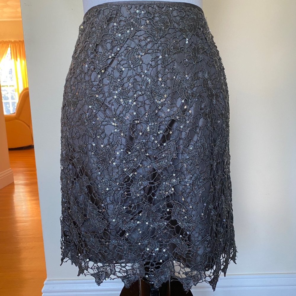 NWOT H&M Lined Lace Sequin Pencil Skirt Teal Blue Size 8